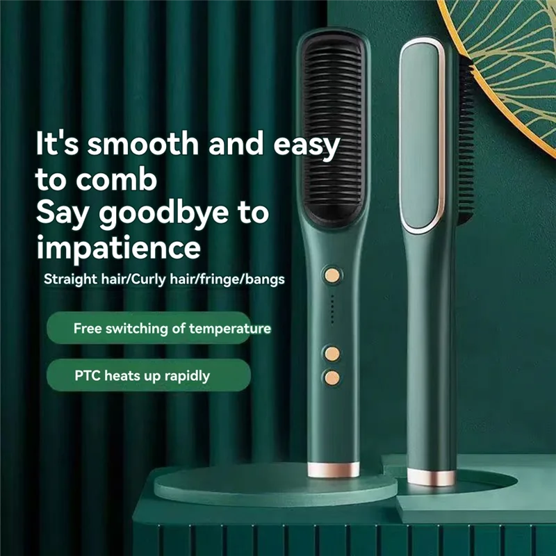 Dual-Purpose Electric Curling Comb Negative Straightening Hair-Safe Inward Curling Iron EU Plug For Straight And Curly Hair