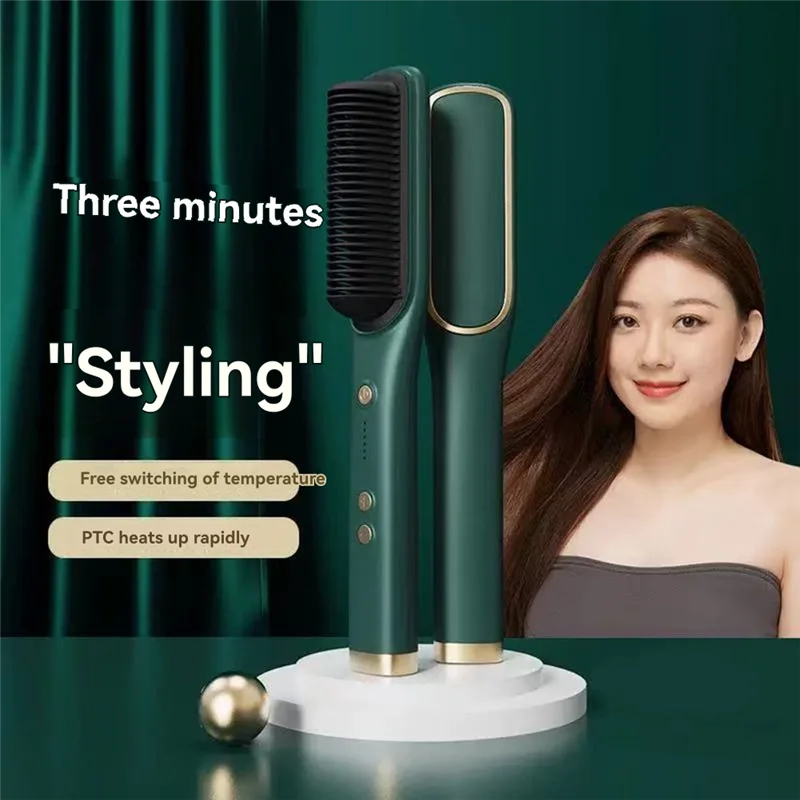 Dual-Purpose Electric Curling Comb Negative Straightening Hair-Safe Inward Curling Iron EU Plug For Straight And Curly Hair