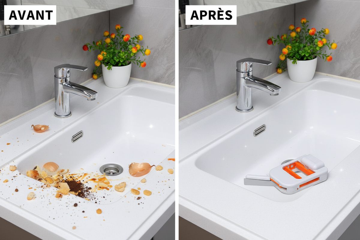 Avant après - cuisine propre grâce à la mini serpillière